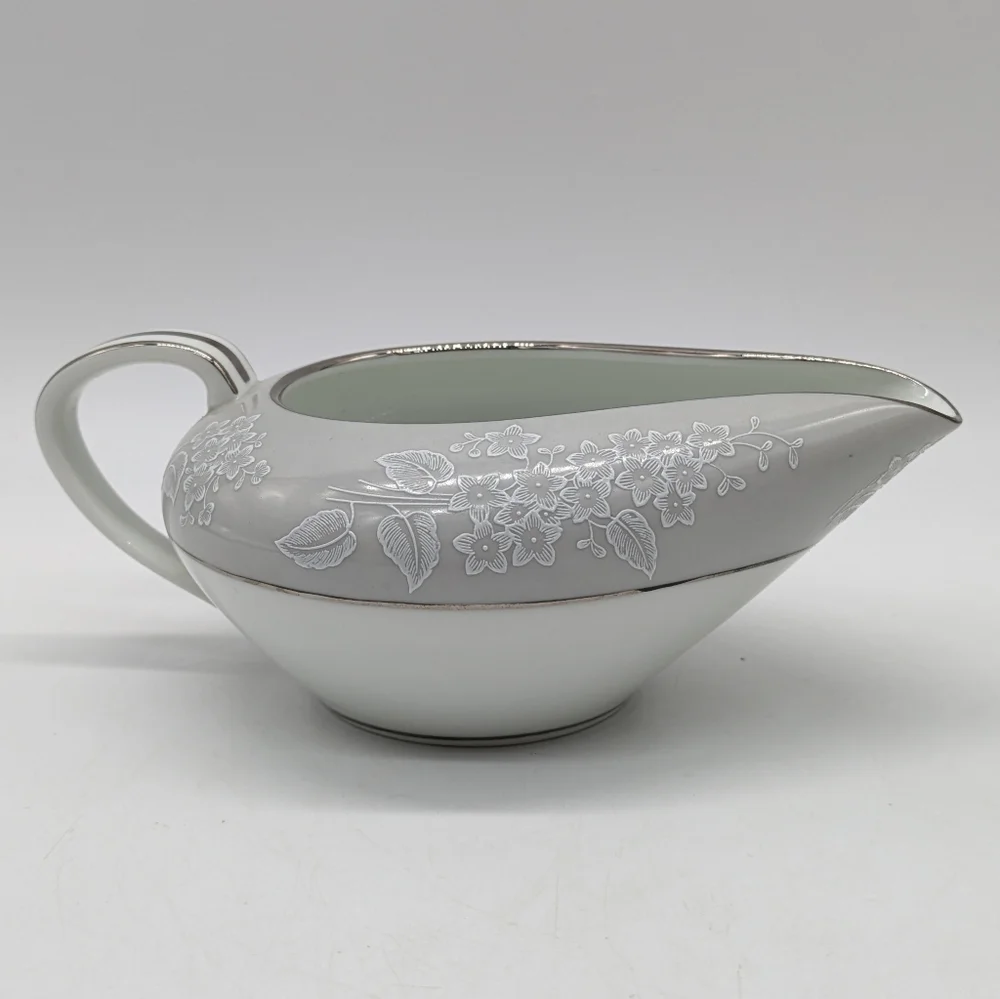 Noritake Sabrina White Grey Silver Floral Ceramic Creamer